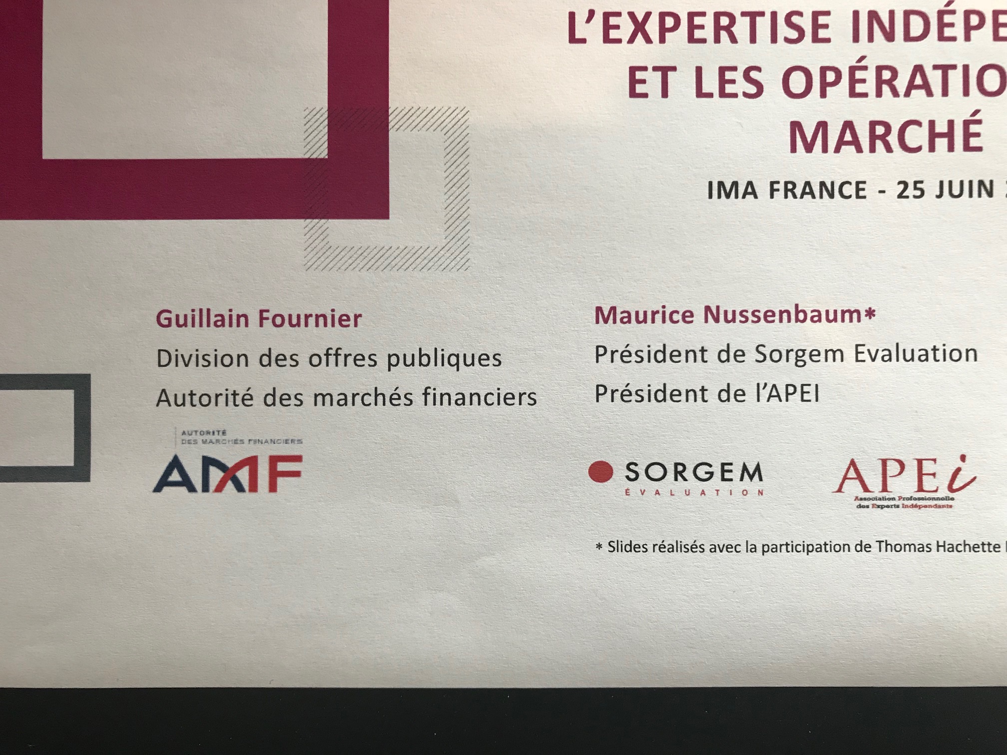 L&rsquo;expertise indépendante et les opérations de marché – présentation à l&rsquo;IMA