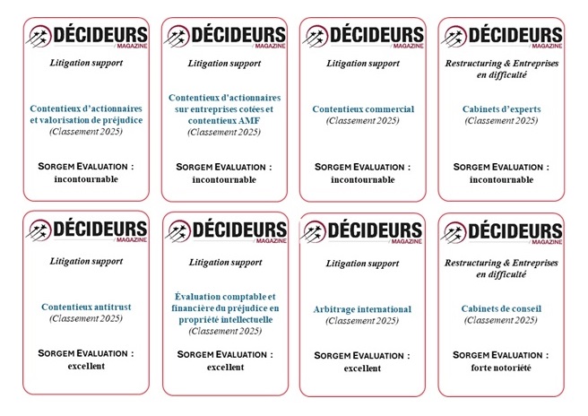 SORGEM Evaluation, un acteur de premier plan en contentieux et arbitrage selon le classement Décideurs 2025